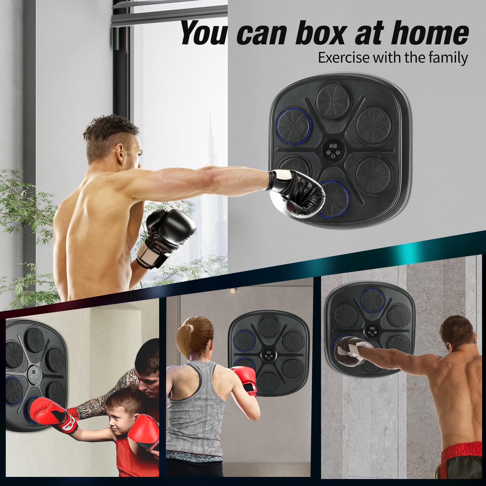 LEAFIA Music Boxing Machine, worek bokserski LED, uchwyt ścienny, cel bokserski, urządzenie bokserskie, Bluetooth, 9 trybów prędkości i trybu liczenia, zwalnianie stresu i trening koncentracji i