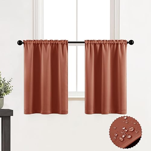Cortinas bohemias para dormitorio, 2 paneles, decoración bohemia de baño, decoración de ventana de ducha, cortina opaca corta impermeable naranja