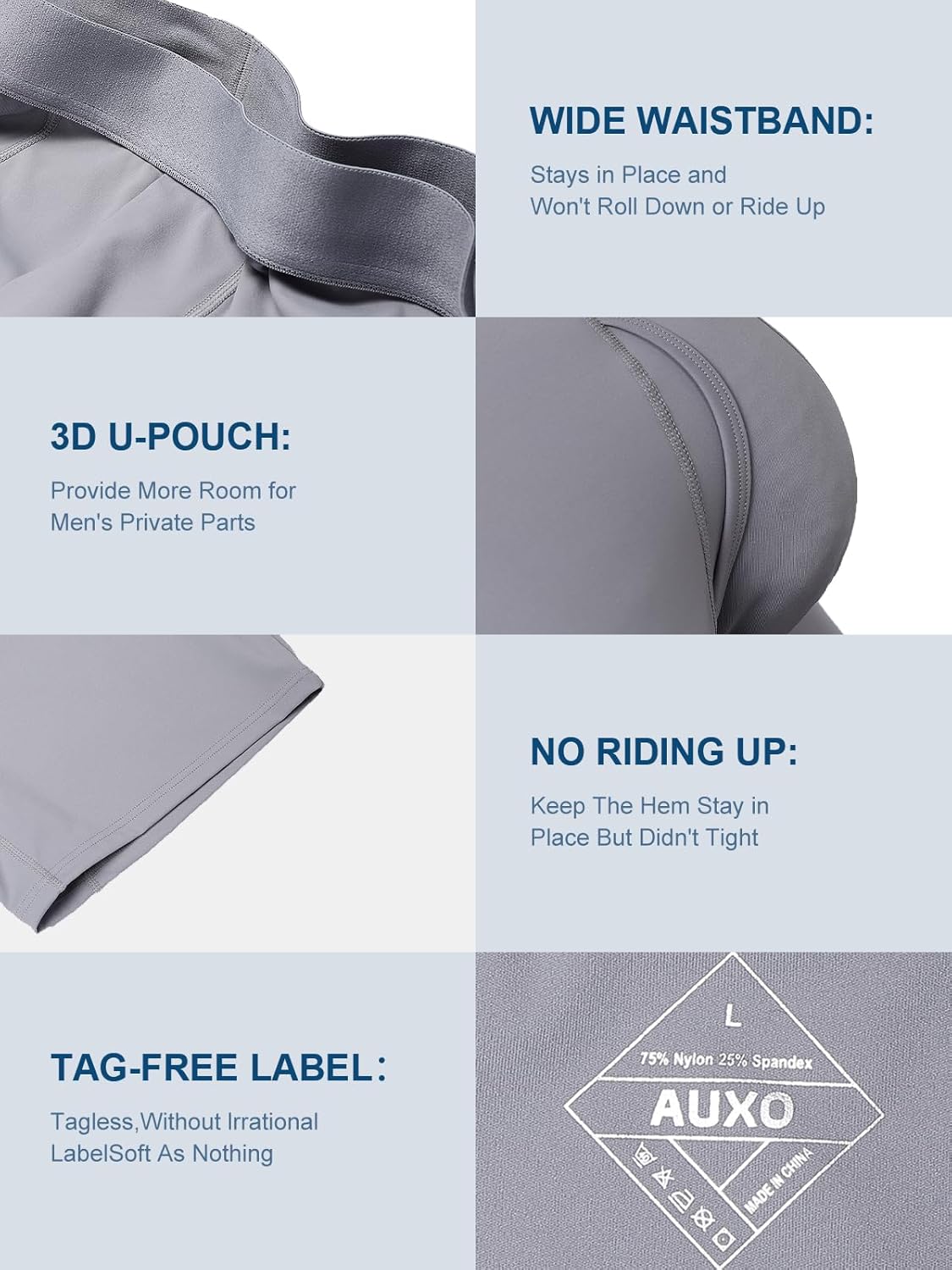 Auxo Long Boxer Briefs for Men Performance Anti Chafing Underwear with Fly Athletic Long Leg Boxer Briefs for Men Pack - Image 2