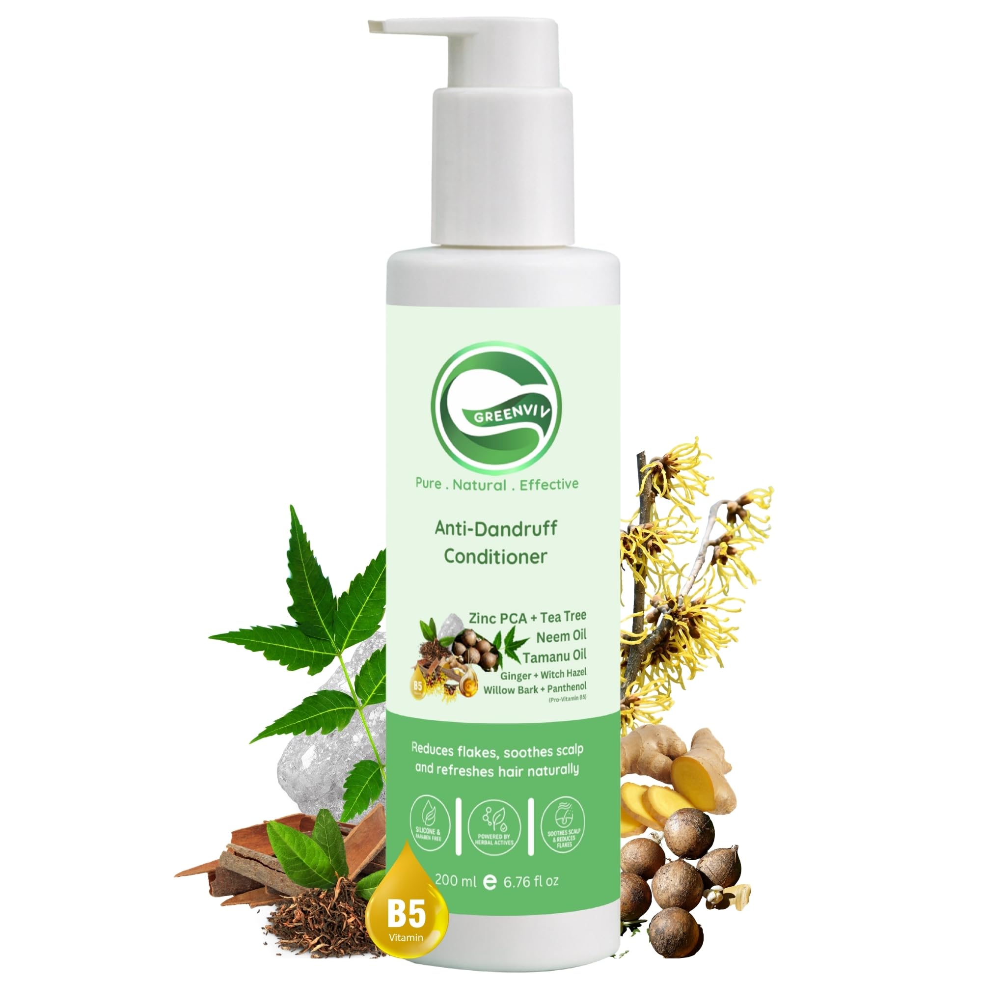 Greenviv Anti-Dandruff Hair Conditioner for Dandruff & Itchy Scalp, Reduces Flakes & Soothes Scalp with Zinc PCA, Tea Tree & Neem | Silicone & Paraben-Free | 200 ml