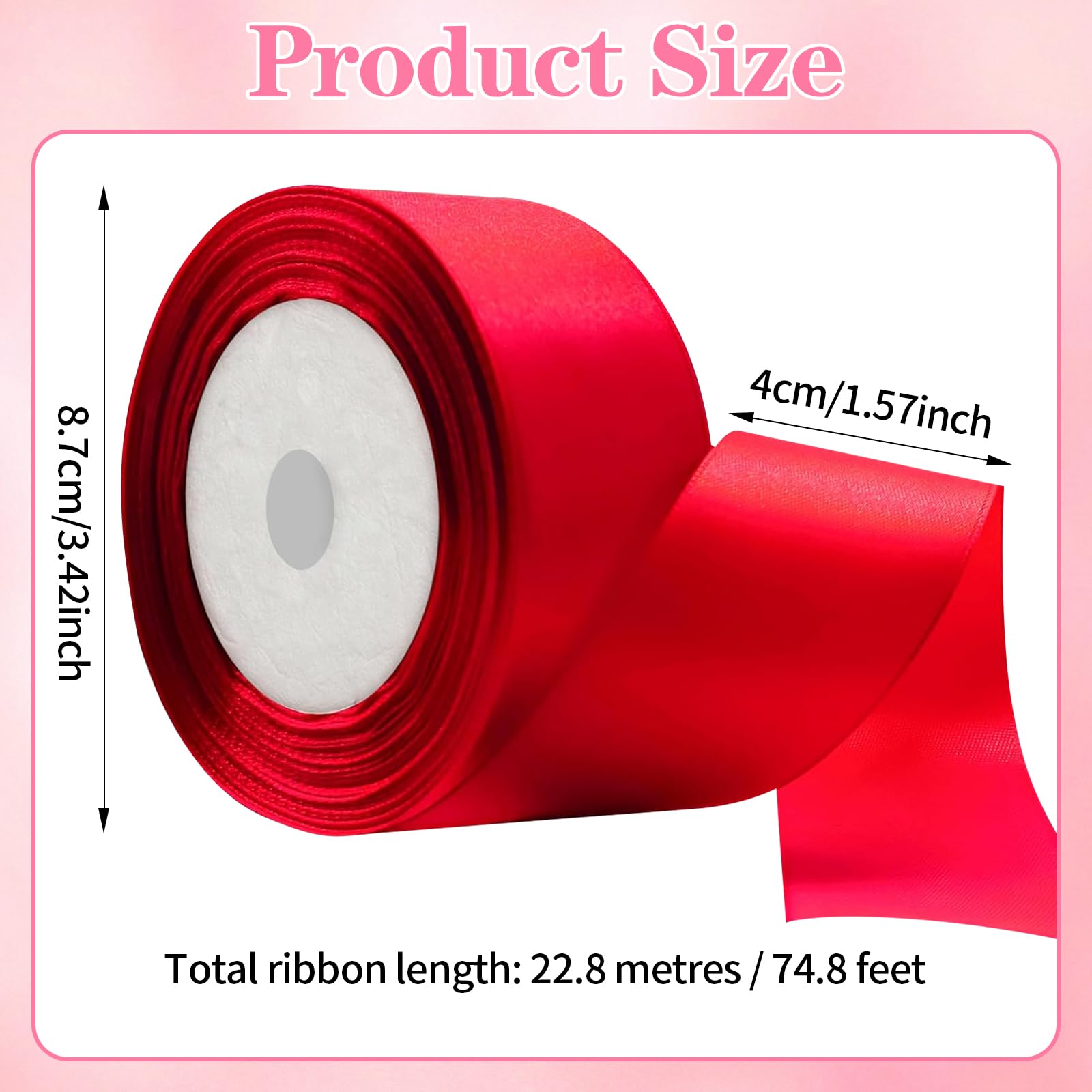Nastro Raso Rosso 4 cm x 22,8 m, Nastro Decorativo Nastrino Regalo, Nastro di Raso Largo Nastro Satinato, Nastri Regali per Confezionare Regali, Matrimoni, Fiocchi, Fioristi, Compleanno (Rosso)