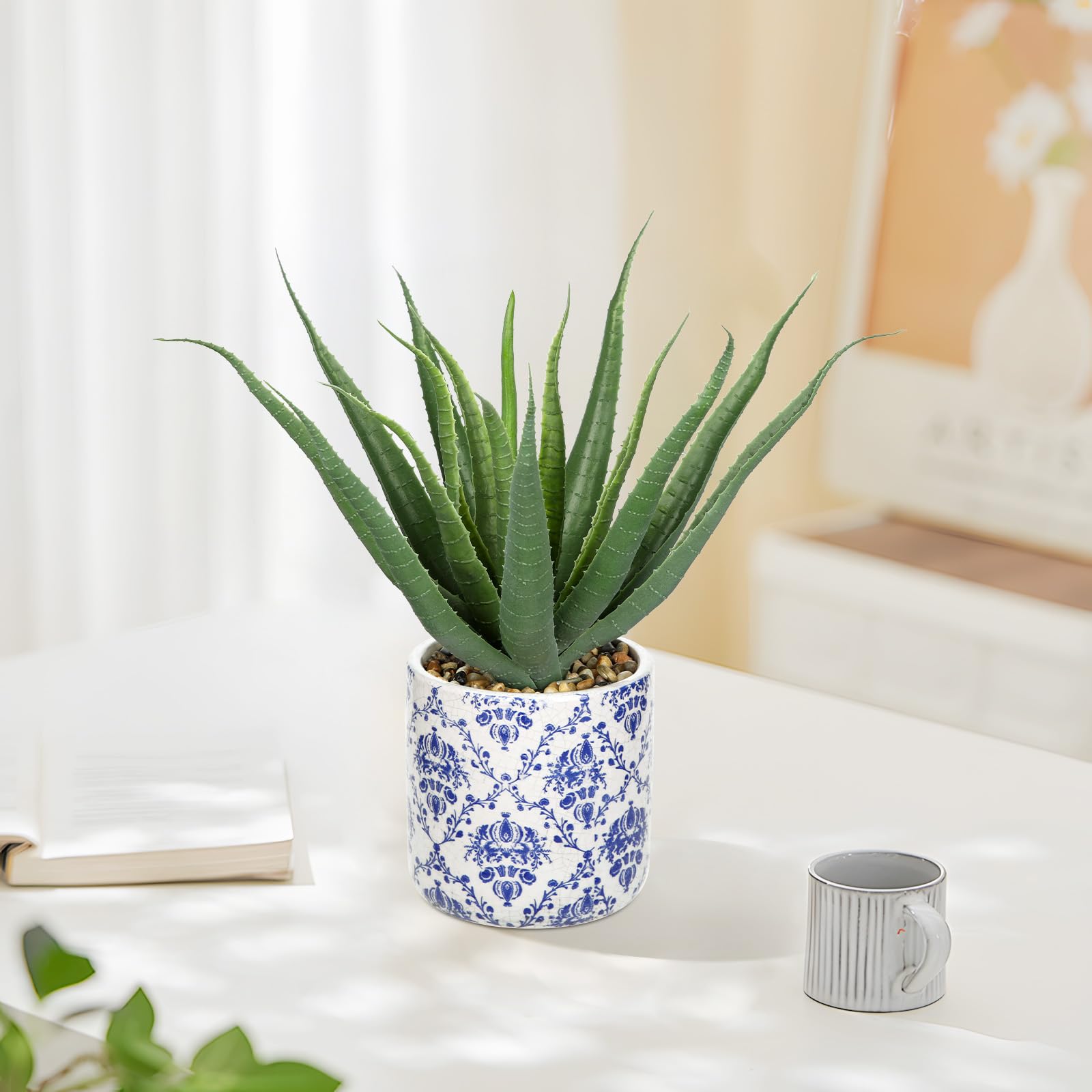 Amazon.com: Briful Agave Plants Artificial Succulents Fake Plant in Blue  Vase, 9'' Tall Realistic Faux Aloe Vera for Home Decor Indoor Centerpiece  Table Kitchen : Home & Kitchen