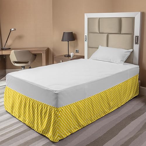Miniatura 2 de Lunarable Falda de cama amarilla, inspirada en pícnic, inspirado en los años 50, 60, 70, estampado retro de lunares, decoración de dormitorio, falda