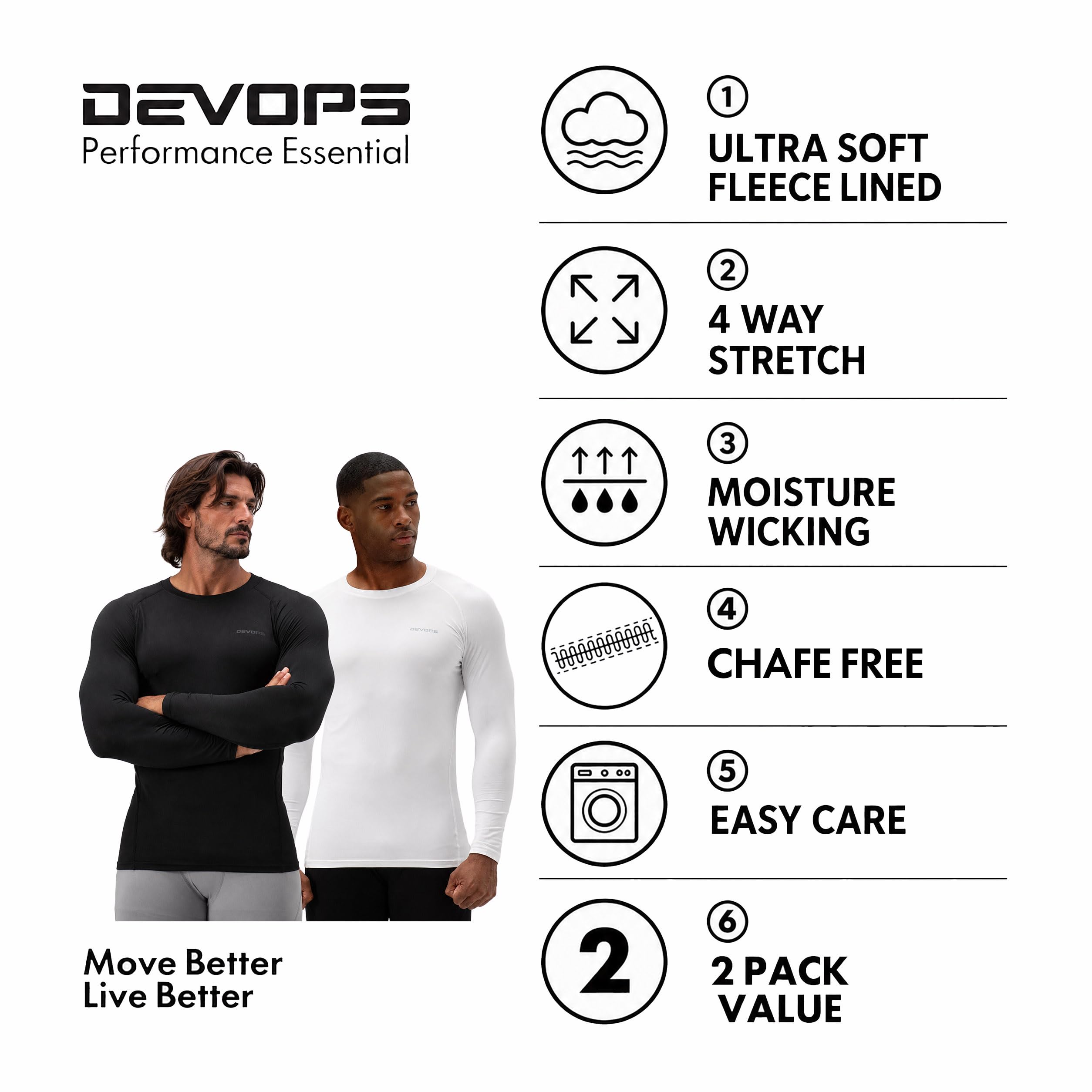DEVOPS, Maglietta Termica da Uomo a Maniche Lunghe con Scollo a R