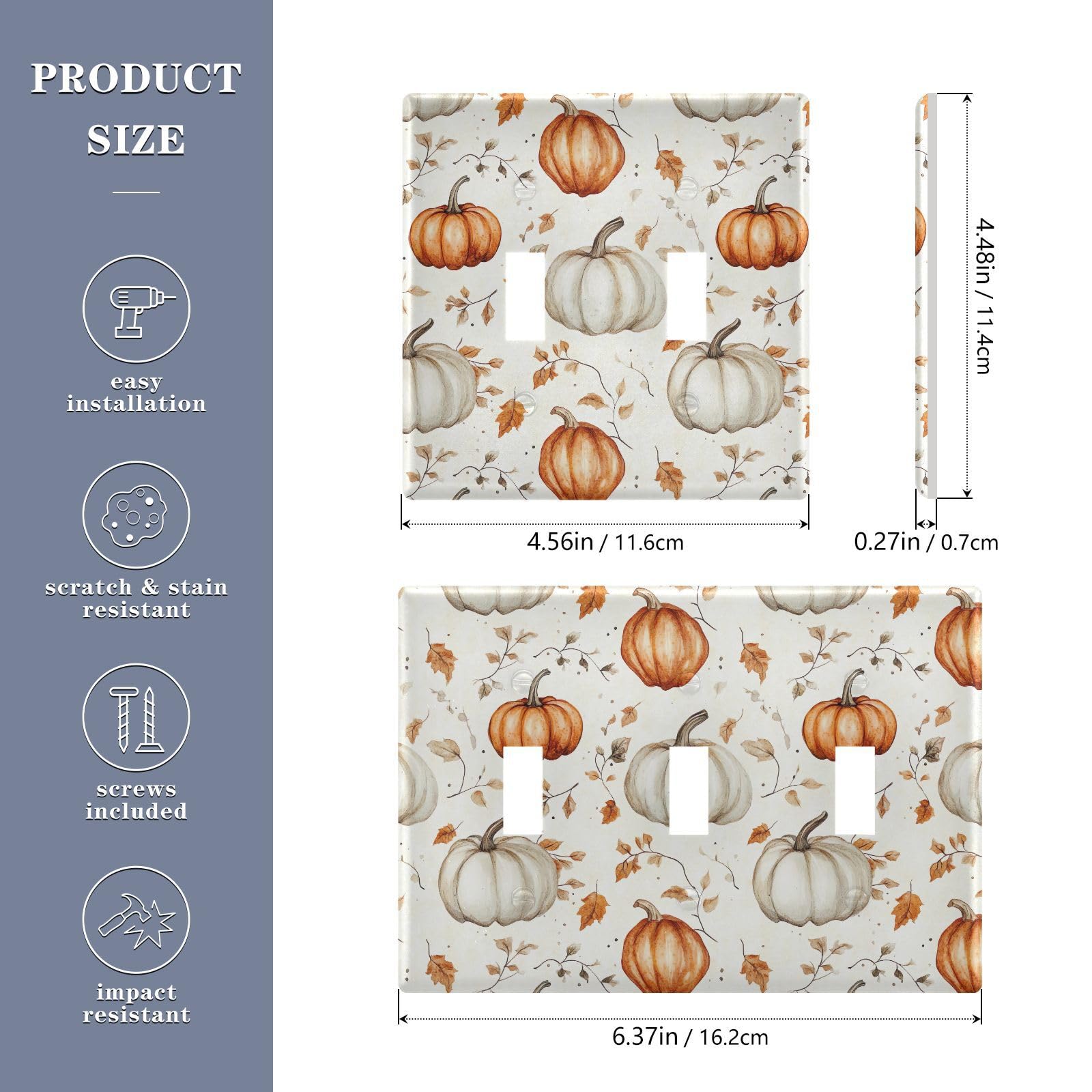 Light Switch Cover Fall Pumpkin Thanksgiving Autumn Wall Plates for Electrical Outlets 3 Gang 202b7198