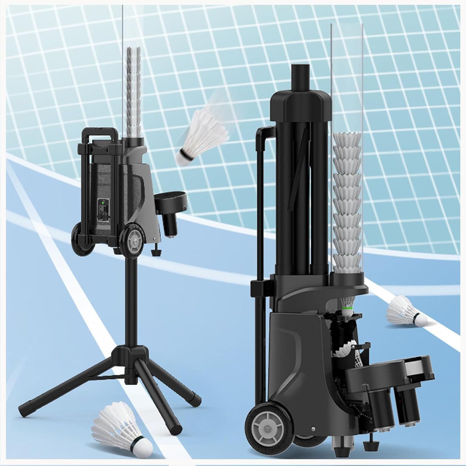 Máquina de servir bádminton portátil, entrenador individual para autoentrenamiento, alimentador automático con ruedas