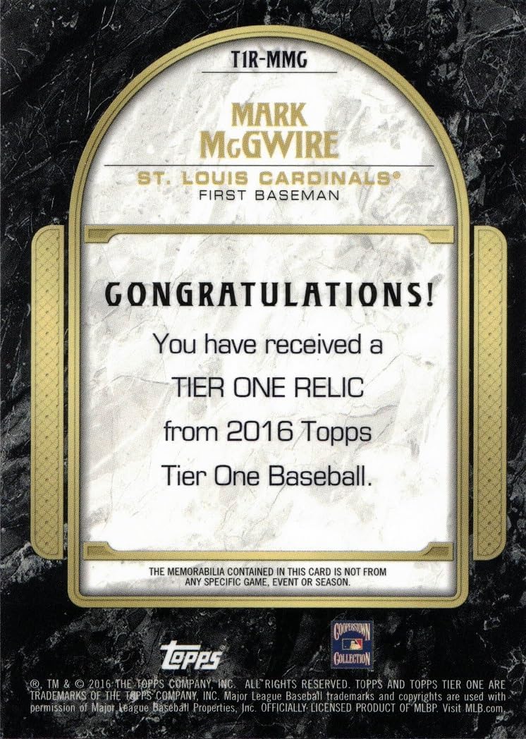 2016 Topps Tier One Relics #T1R-MMC Mark McGwire Game Used Bat Baseball Card - Only 299 made!
