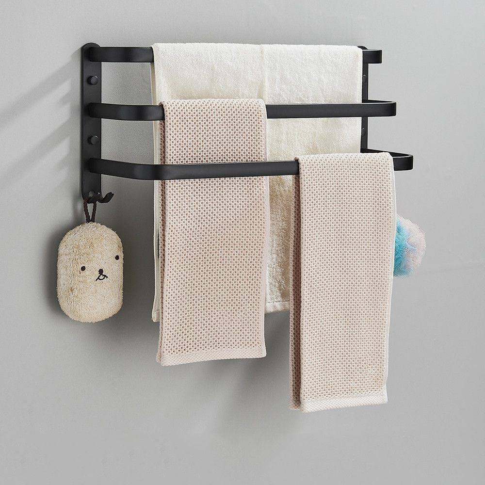 Porte-serviettes mural noir sans perçage pour optimiser les petites salles de bain
