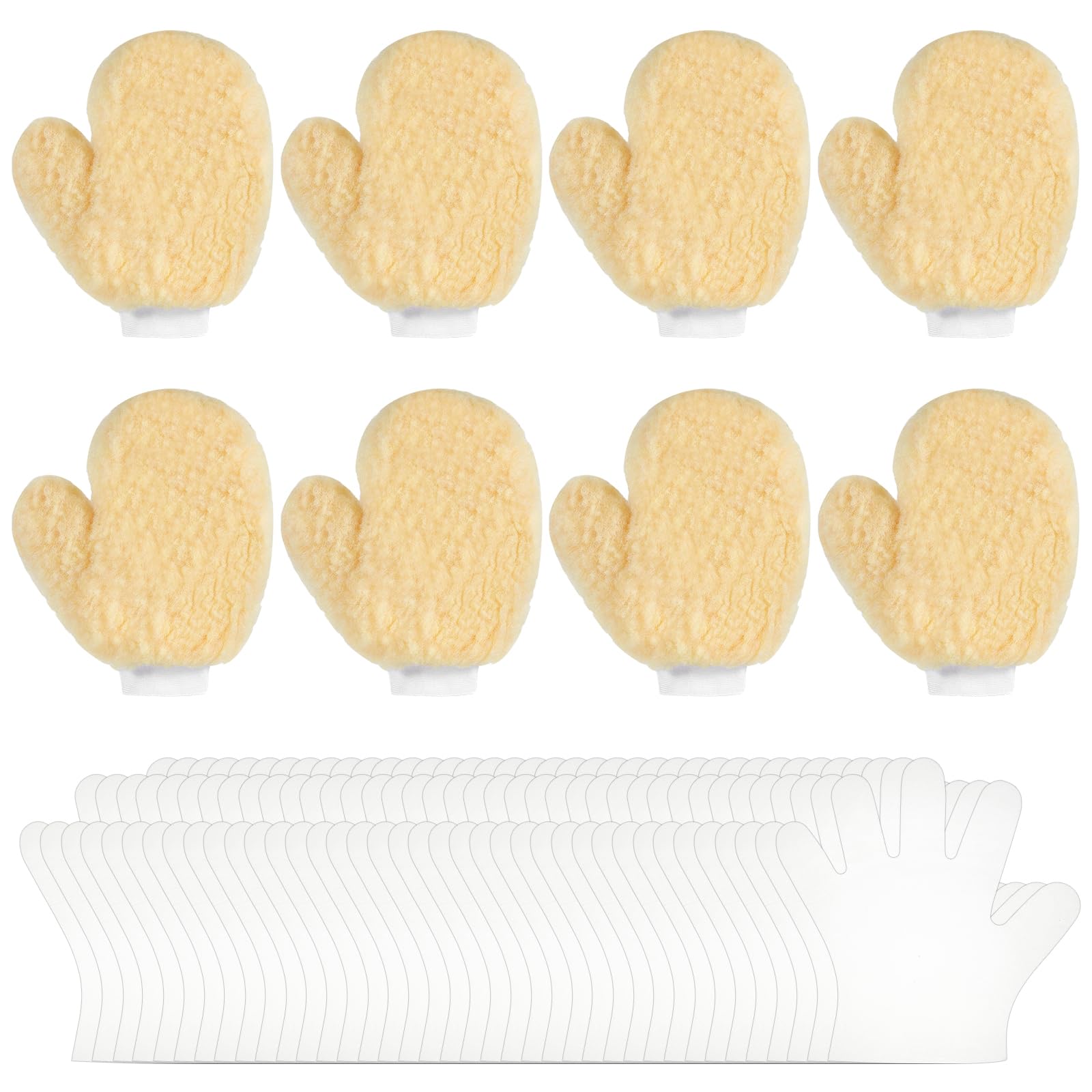 INTERWARM 8Pcs Paint Mitt Gloves with 100Pcs PE Gloves, Chenille Car Wash Glove with Thumb, Painter Mitts for Decorators Auto Detailing Household Plant and Motorcycle Maintenance