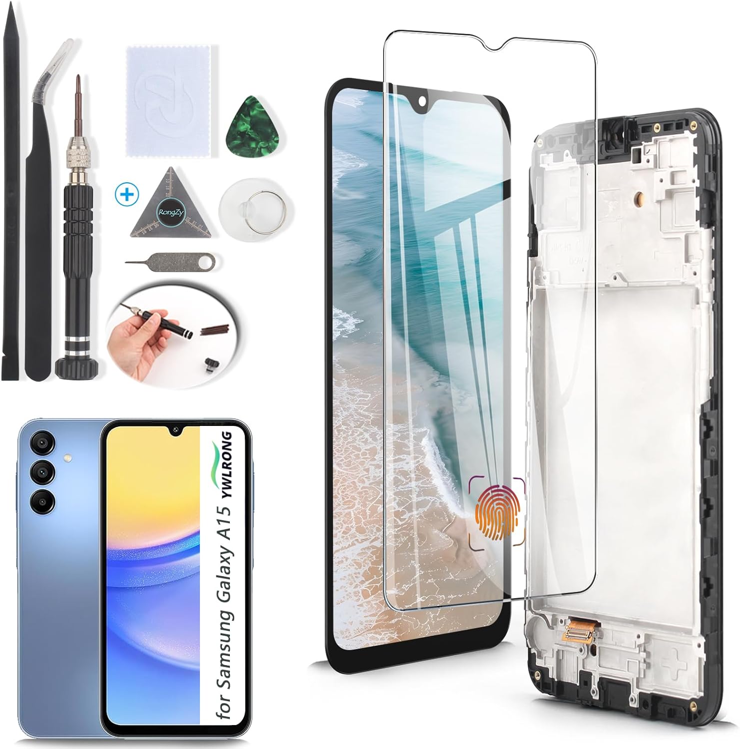 OLED for Samsung Galaxy A15 5G Screen Replacement for Samsung Galaxy A15 4G A155F A156U LCD Display Touch Screen Digitizer Assembly Replacement with Tools（ with Frame）