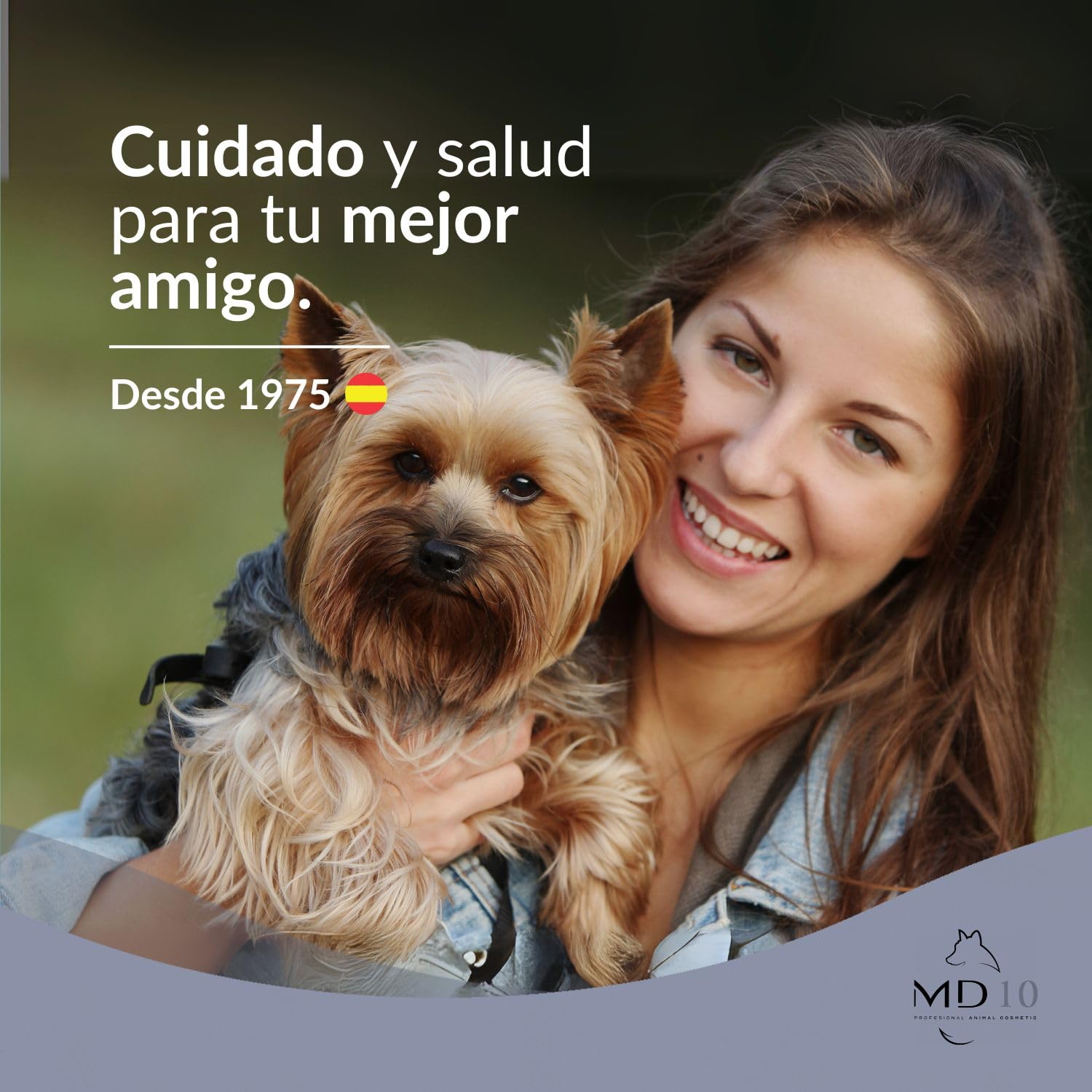 Pack Productos para Yorkshire Terrier - Champú para Perros 2 litros, Acondicionador Perros Efecto Caída 500g, 2 Botellas Mezcladoras - Vegano y Biodegradable - Fabricado en España - MD10 Collection