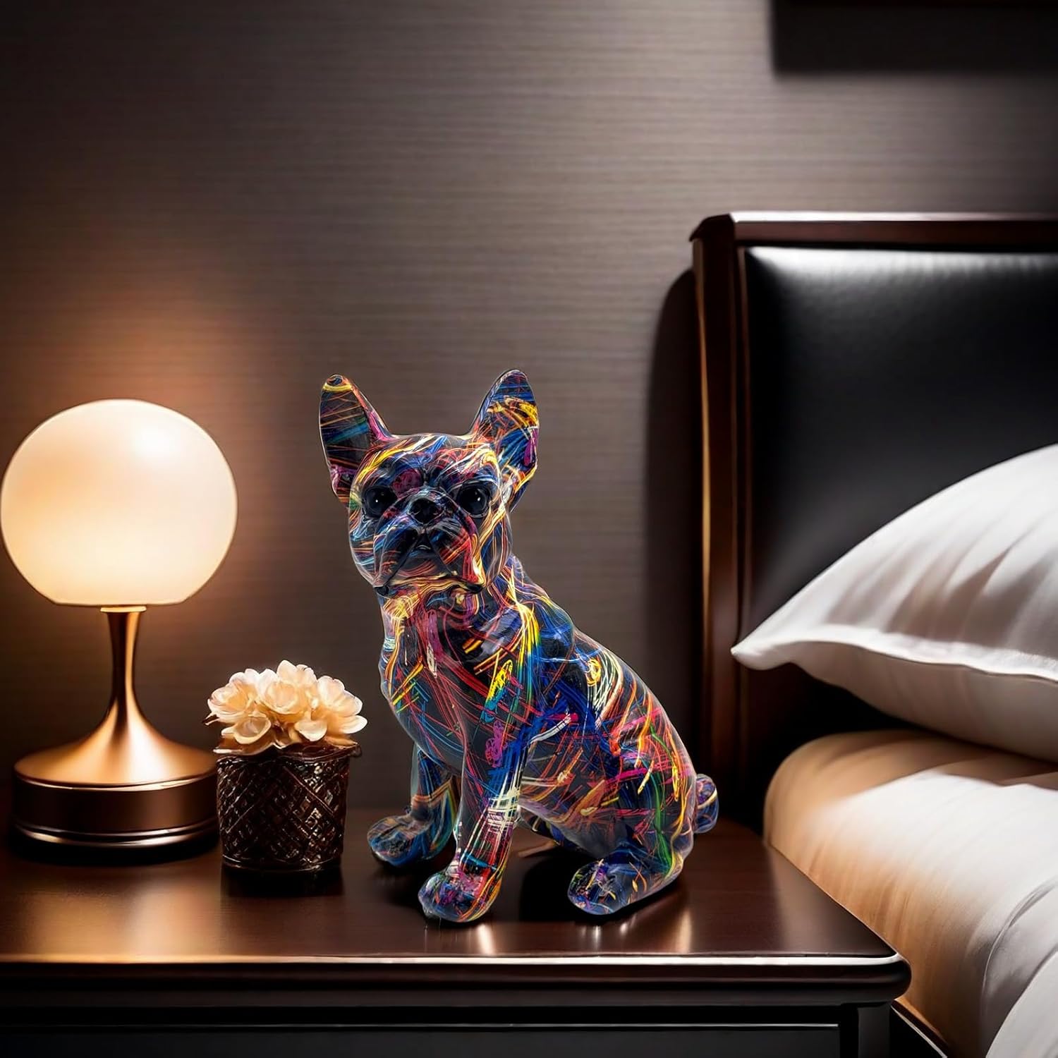 FUNSXBUG Colorful Art French Bulldog Statue Dog Figurines Sculpture Collectibles Home Office Desktop Decor Outdoor Garden Display Decoration Resin (Colour 2)