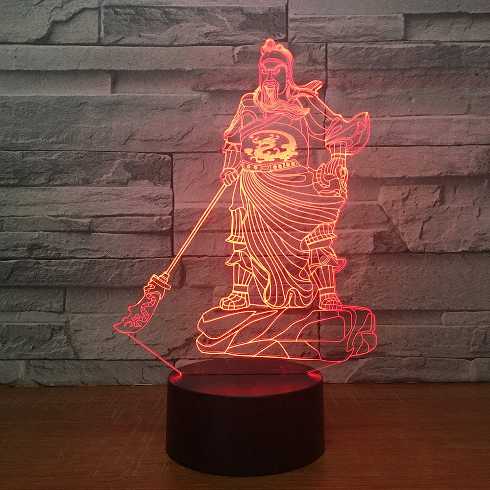 XKALXO 3D Guan Gong Style 7 Color Bedside Table Lamp Home Decoration Bedroom Led Atmosphere Lamp USB Gift Night Light Led Night Lights from Lights