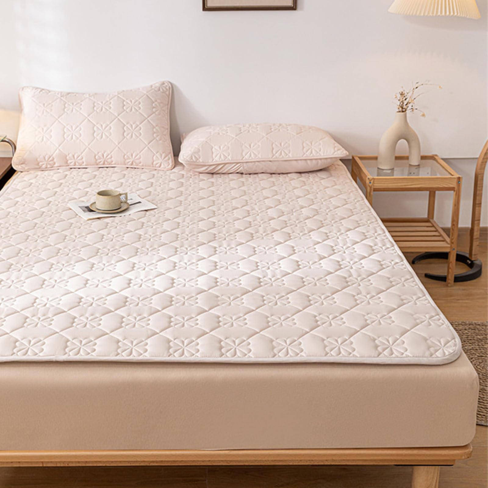 Matratzenschoner 200 x 220 cm Gesteppt Blau grau Washbare Matratenauflage für Komfort und Fernhalten von Schmutz Matratzenschoner für Matratzen und Boxspringbett
