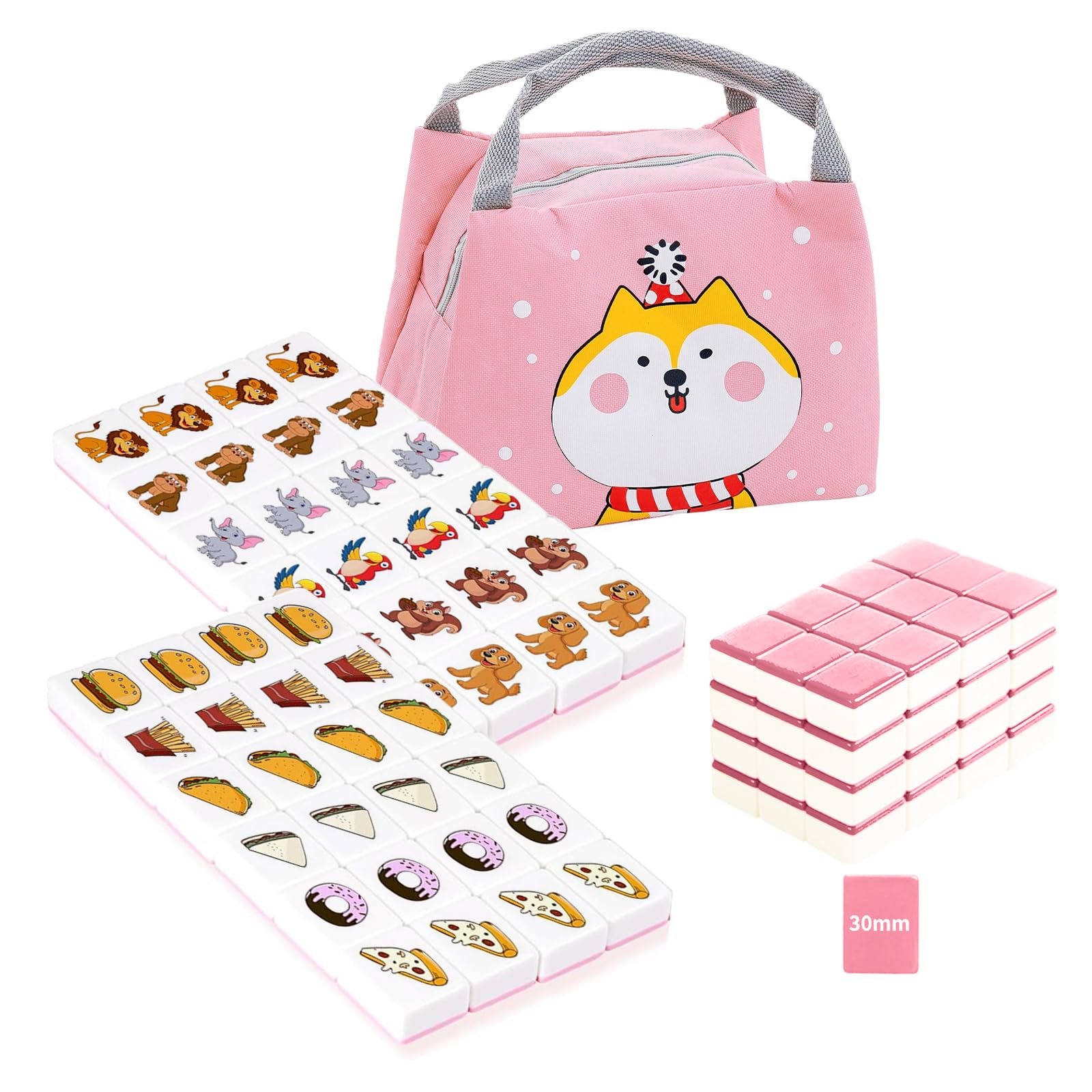 Seaside Escape Game Blocks, Mahjong Tile Game Sets with 49 Tiles 30mm Pet and Food Pattern.