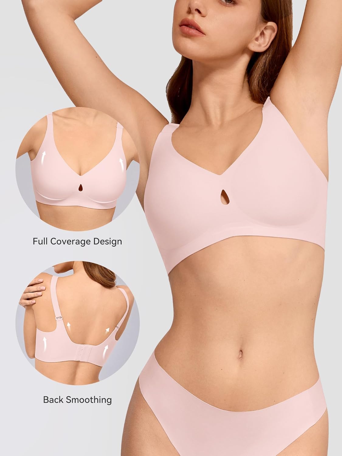 LUCKMEEY Bras for Women No Underwire Push Up Wireless Bra Seamless Bras Full Coverage Supportive Everyday Bras with Lift Peach Pink - Image 3