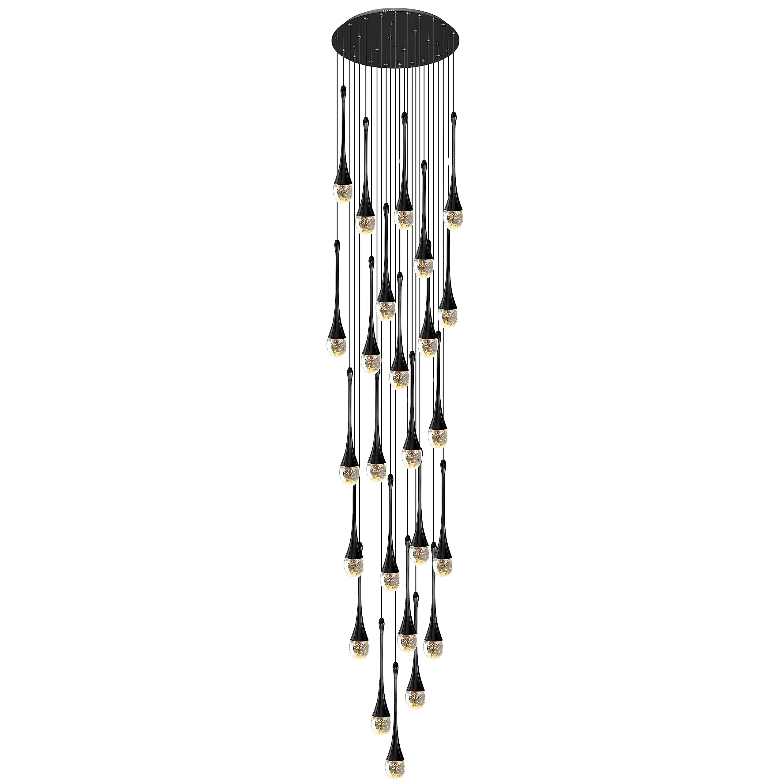 FYZDLAOR 25-Light High Ceiling Chandeliers LED 3CCT Dimmable Modern Raindrop Spiral Crystal Pendant Light Dome Long Chandelier Fixtures for Foyer Entryway Stairwell Lighting