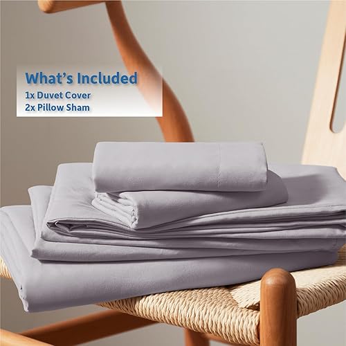 Miniatura 9 de Nestl - Juego de funda de edredón de color gris lavanda y tamaño King, de suave doble cepillado, de 3 piezas, con cierre de botón, 1 funda de