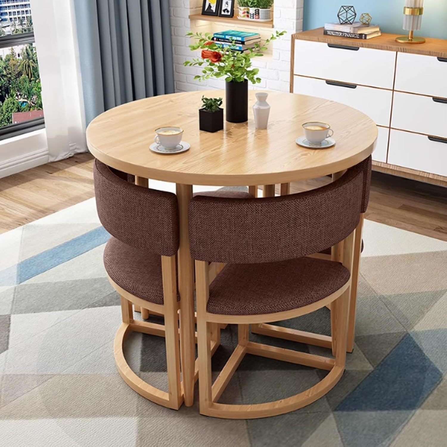 Round Multipurpose Conference Table Set,Reception Negotiation Table,Small Coffee Dining Table and Chair Set for 4,for Kitchen,Dinning Room