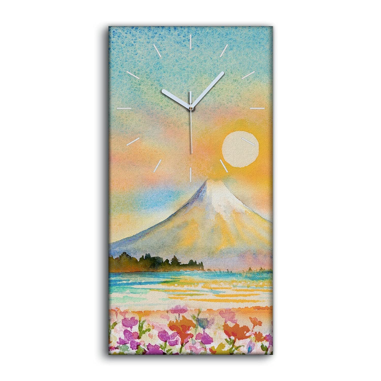 Horloge sur Toile Mont Fuji Idée Cadeau Art Mural Fleurs Japon 30x60cm