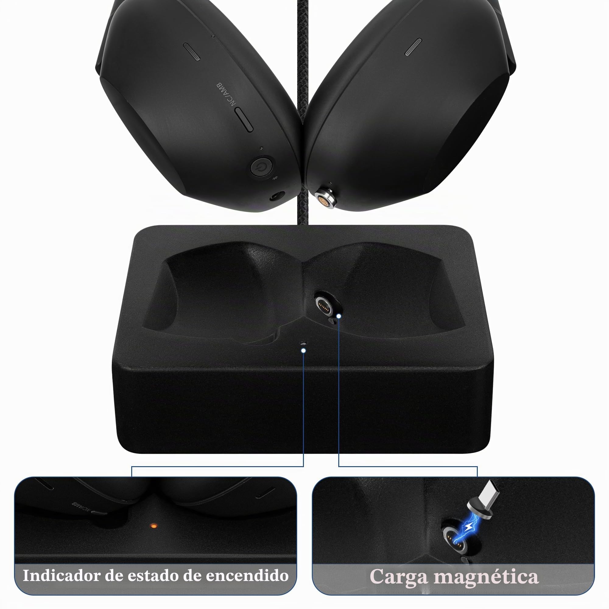 Geekria Soporte de carga para auriculares, compatible con Sony WH-1000XM6 / 1000XM5, base magnética de resina impresa en 3D para gaming (Negro)