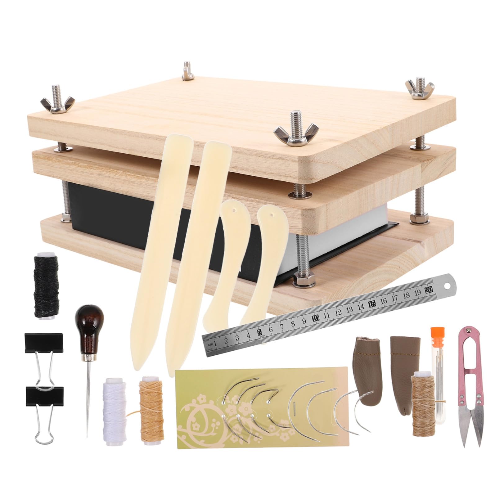 POPETPOP Kit de Encuadernación de Madera y Metal de Libros Herramienta de Encuadernación Manual para Restauración de Libros Antiguos
