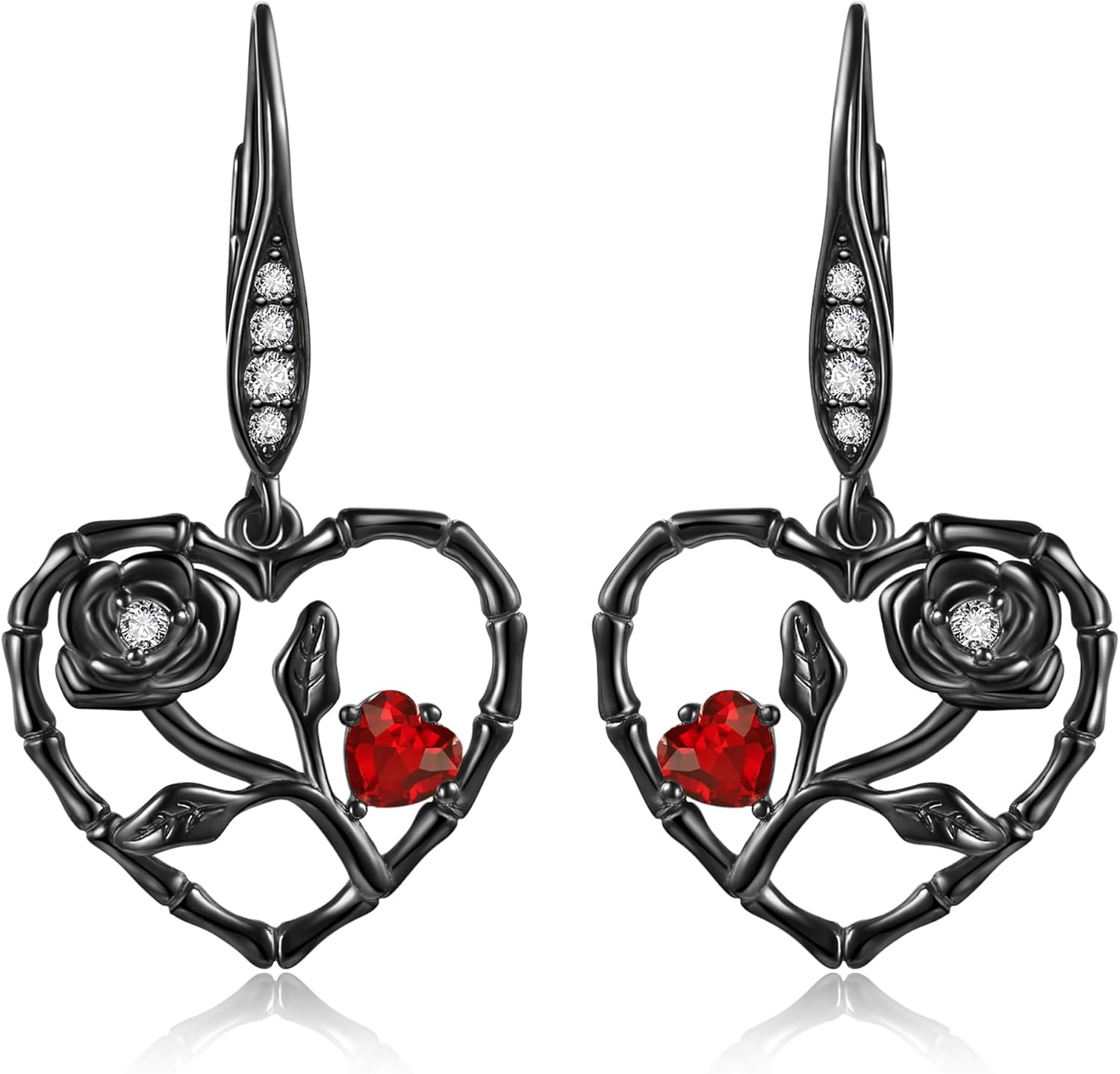 Black Rose Infinity Dangle Earrings - Sterling Silver Jewelry Gifts for Women