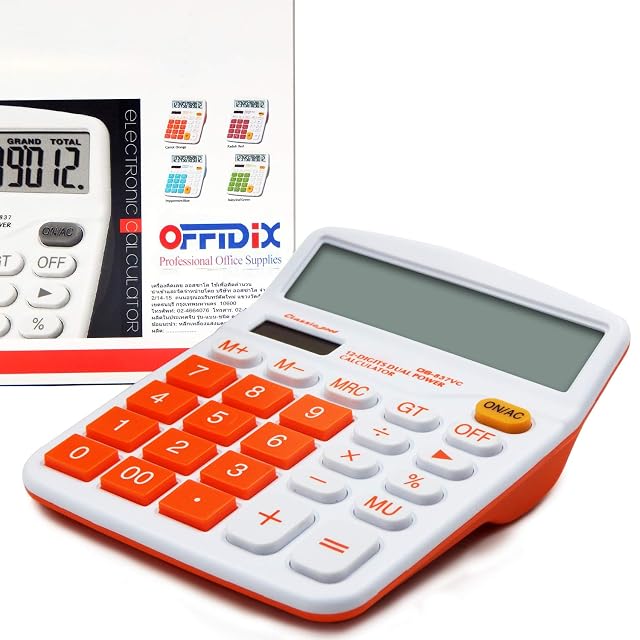 OFFIDIX Office Solar Desktop Calculator and Battery Dual Power Portable Electronic Calculator 12 Digits Large LCD Display Calculator