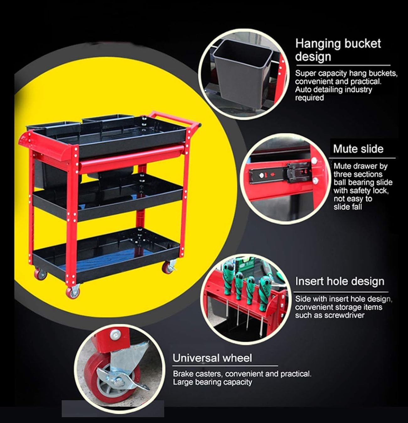 ICEMOB Tool Cart on Wheels with Drawers,3 Layers Mobile Tool Organizers,Heavy Duty Utility Cart,Service Cart for Workshop,Garage,68.5X34.5X76cm