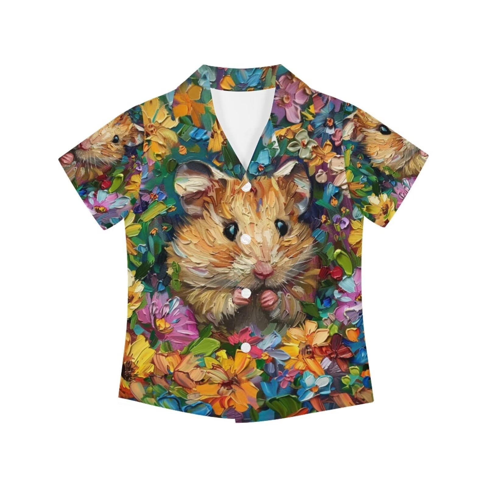 PinUp Angel Funky Casual Hawaiian Shirt Kids Boys Girls Art Oil Painting Animal Pattern Short Sleeve Unisex Beach Shirt