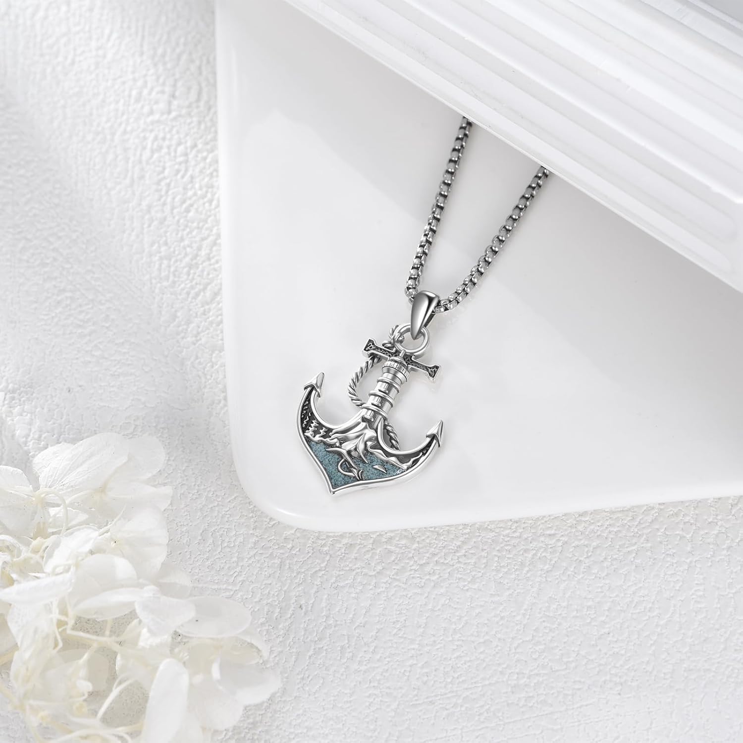 Turquoise Anchor Necklace 925 Sterling Silver Lighthouse Necklace Anchor Jewerly Gifts for Women Men - Image 2