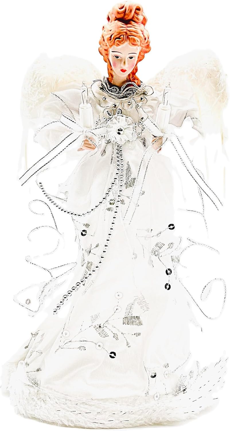 Vickerman Ice Palace Lighted White and Silver Angel Christmas Tree Topper with Clear Lights, 12" - Image 3