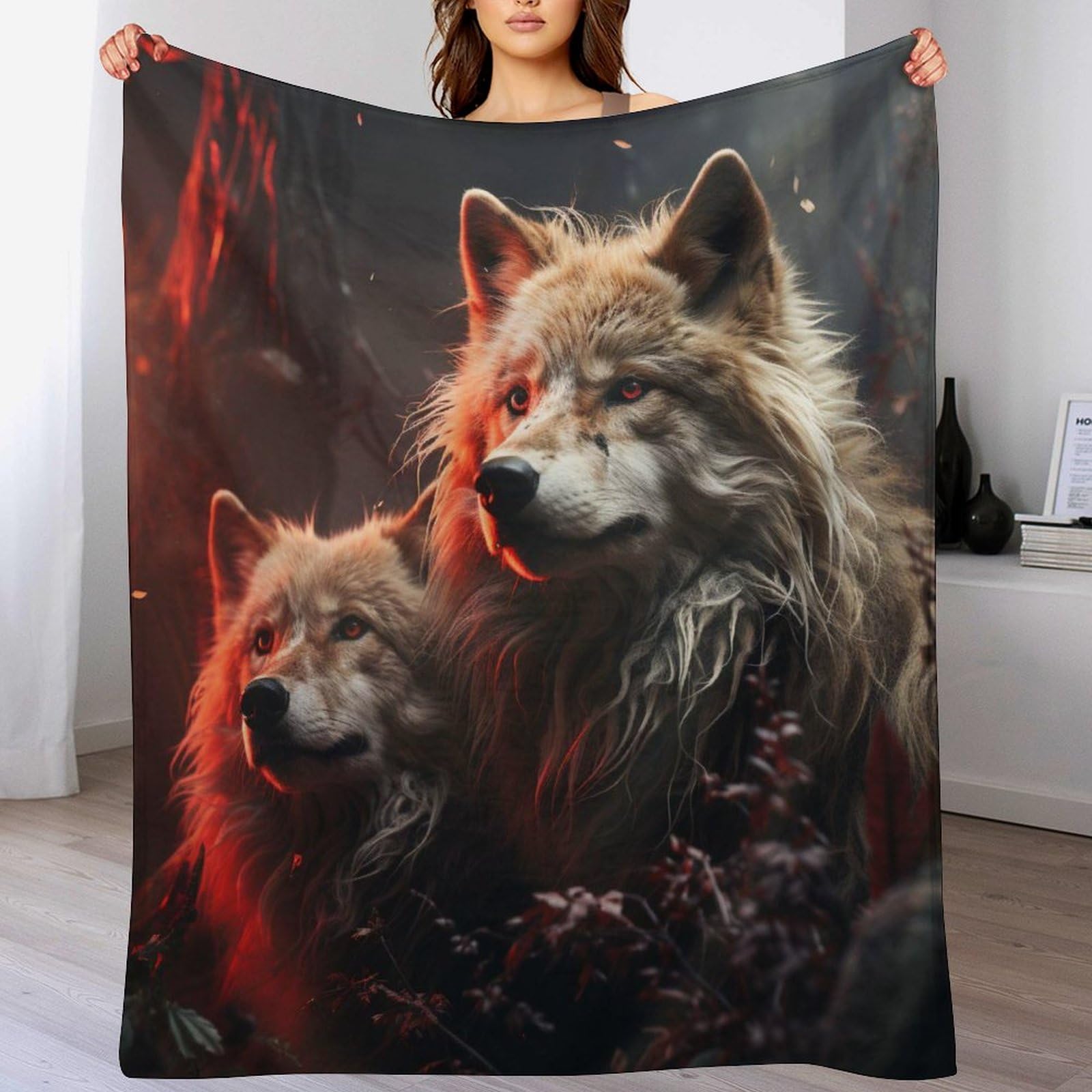 Couverture polaire loup en flannel douce chaude pour lit et canape 180x200cm