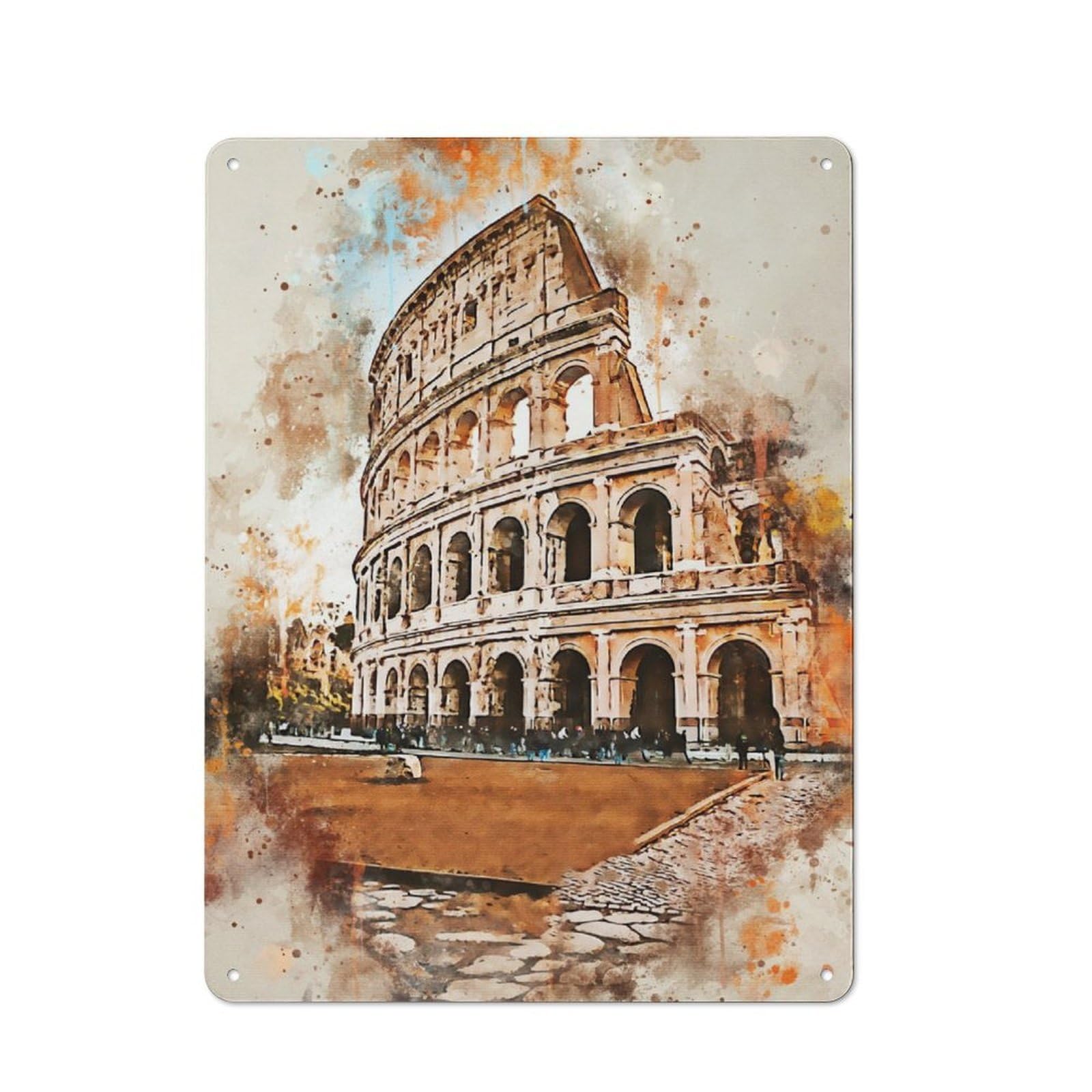 Junmoney Rome In Watercolor Metal Wall Sign 40X30cm, Rustic Decor For Home Bar Wall, Gift Idea At Christmas For Hosts Who Enjoy Retro Interiors