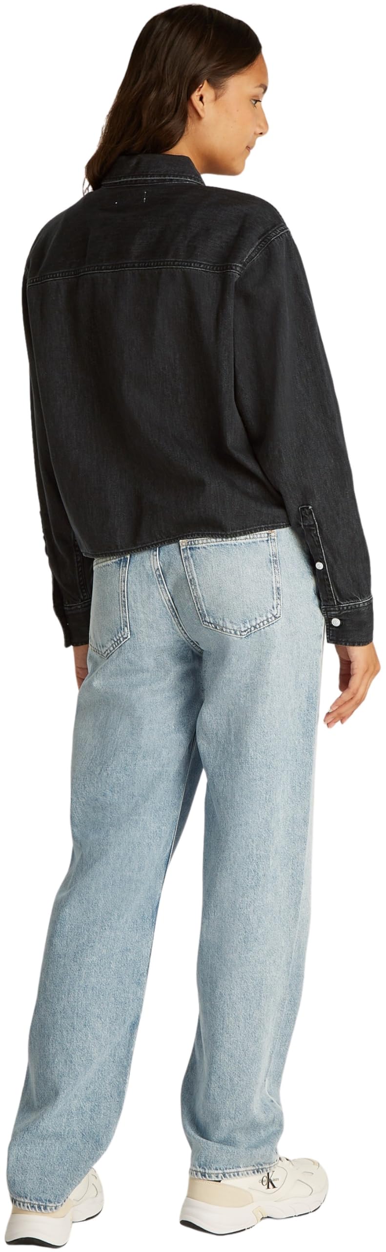 Calvin Klein Damen Jeanshemd Cropped Dad Denim Shirt mit Brusttasche