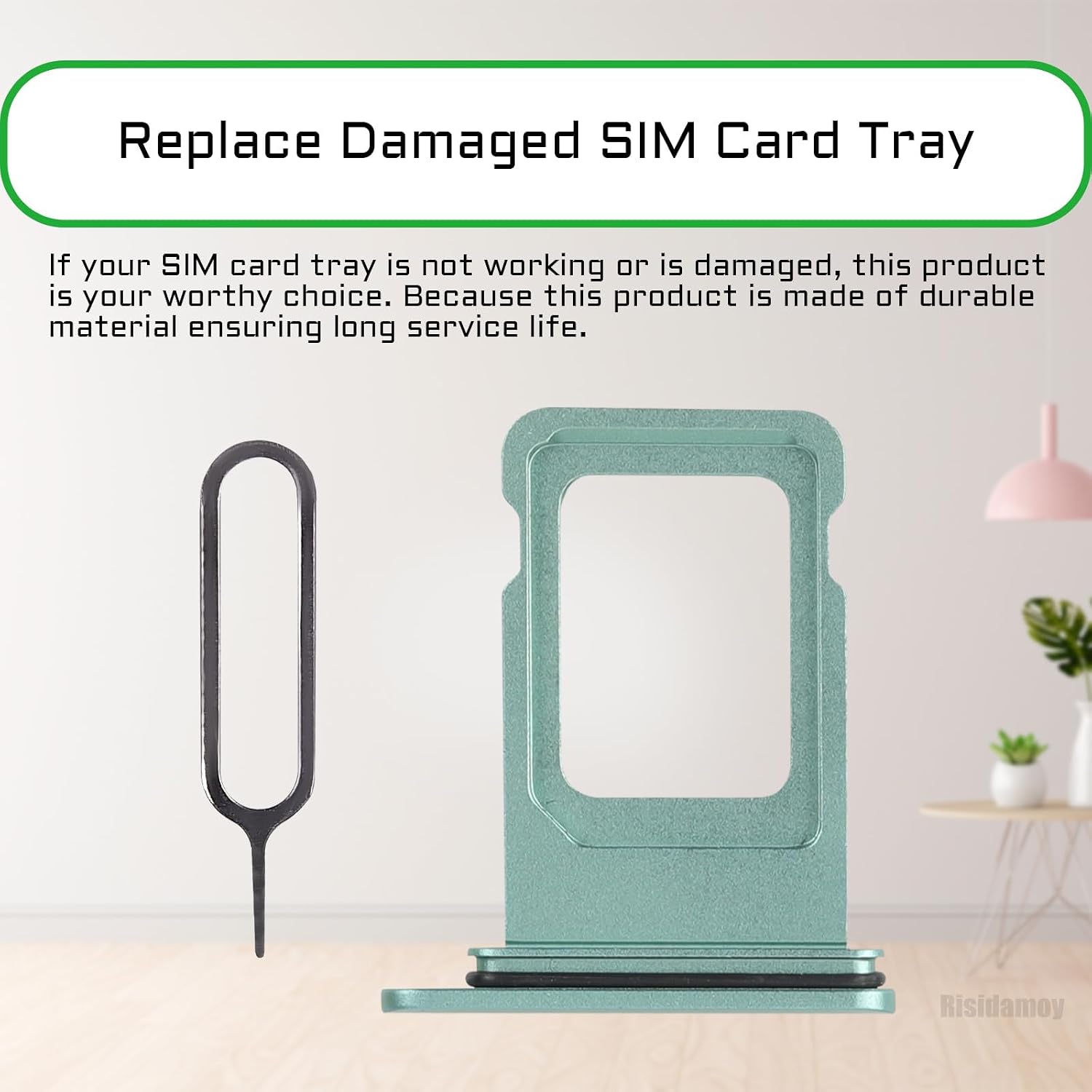 for iPhone 11 Green Single SIM Card Tray Slot Replacement | Single SIM Version Card Slot Replace with Waterproof Rubber Ring SIM Ejector for iPhone11A2111 A2223 A2221