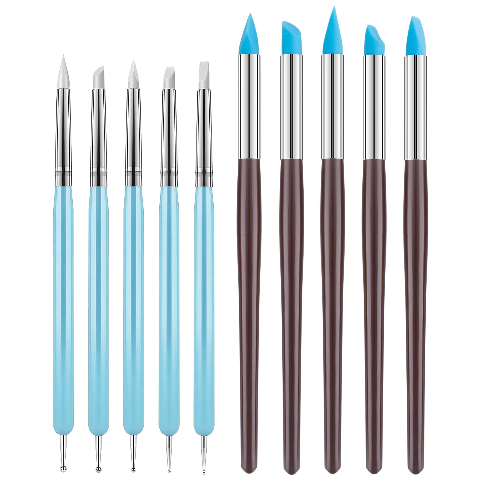 UUSYCUN 10PCS Silicone Clay Sculpting Tool, 2-Way Clay Shaper & Sculpter Brushes Tools for Modeling, Dotting, Polymer Clay, Pottery, Nail Art, Rock, Blending, Air Dry Clay, Calligraphy, Ceramics