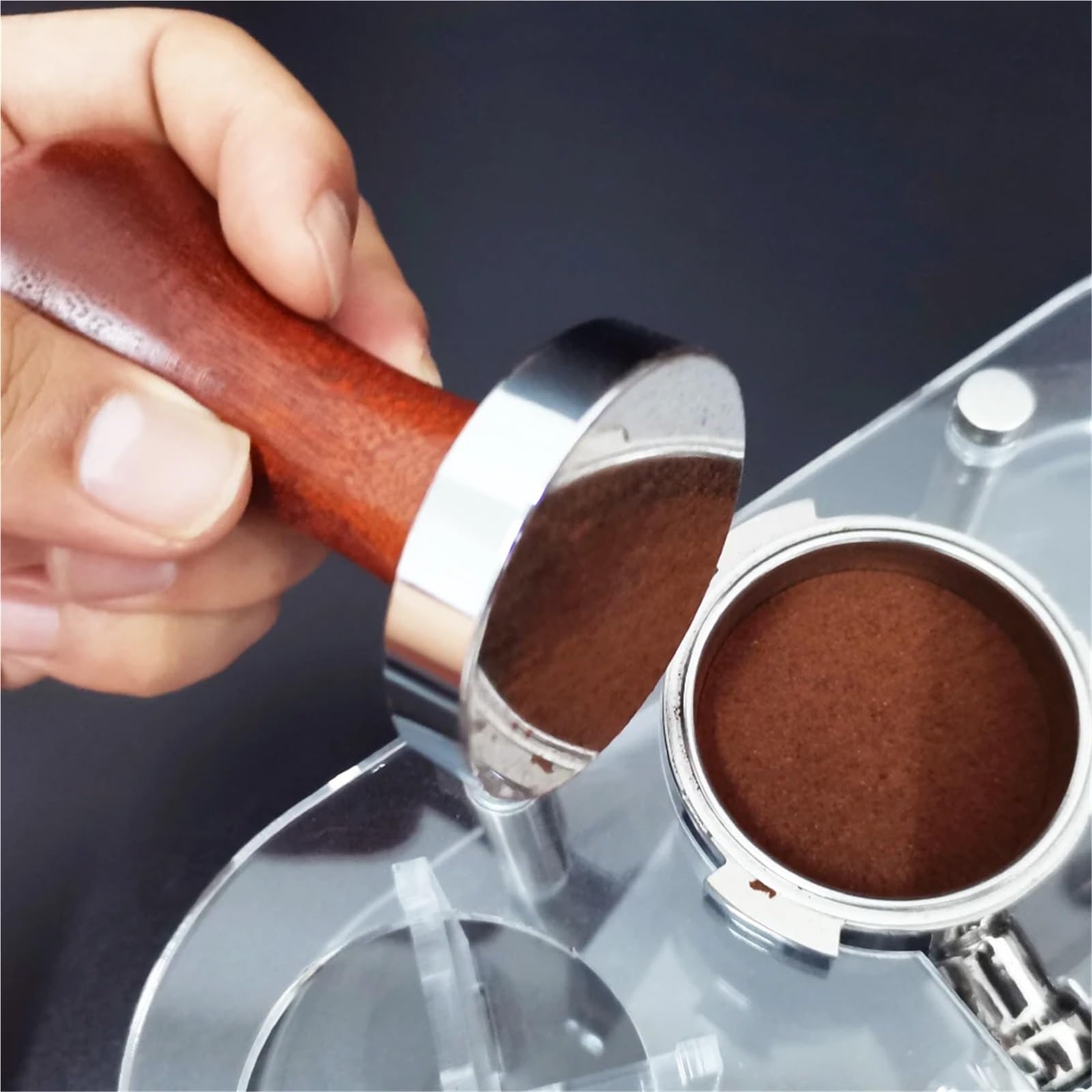 Ubijak do kawy, Ubijak do espresso z podstawą ze stali nierdzewnej Vintage drewniany uchwyt kawy Narzędzia wyciskania Domowy barista(53mm)