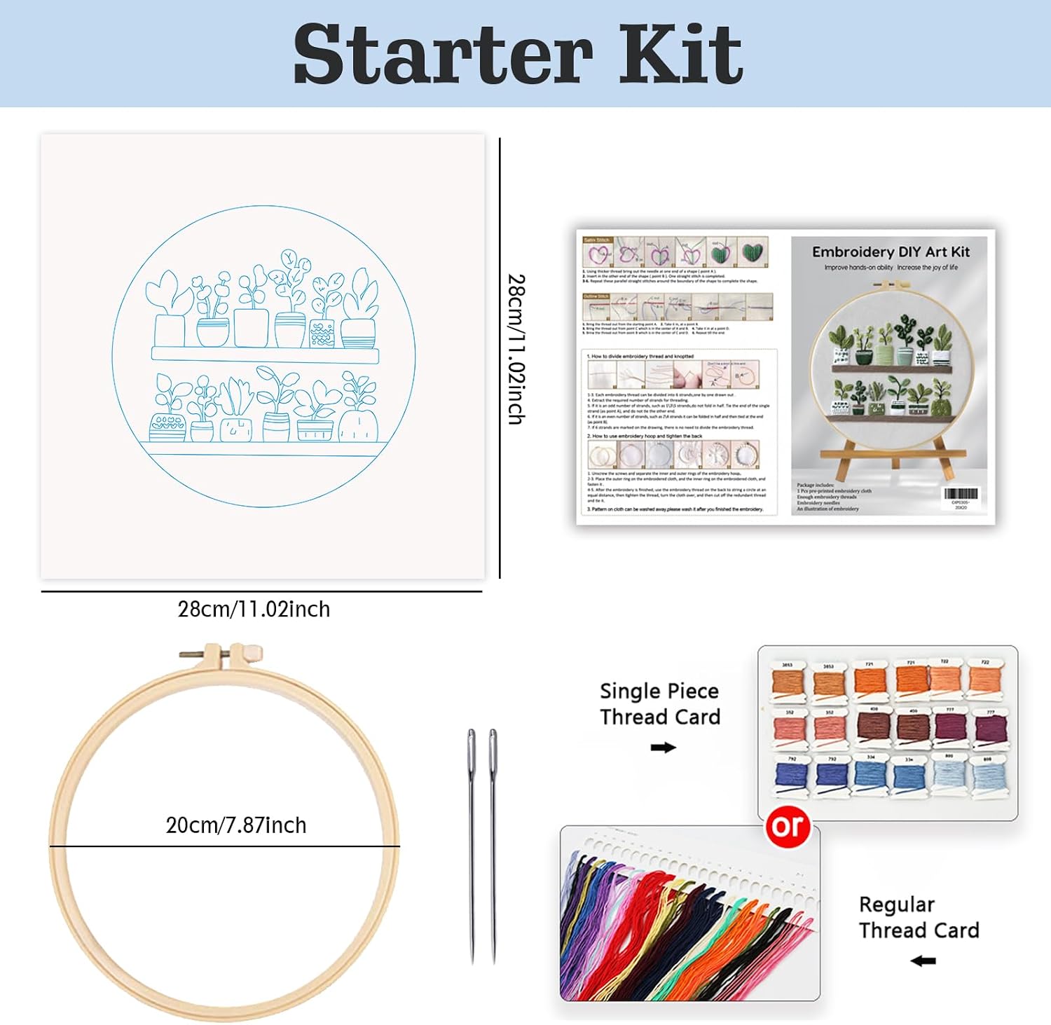Full Range Embroidery Kit for Adult, Green Plant Pattern Embroidery Kit for Beginners Include Embroidery Cloth Hoops Threads for Craft Lover Hand Stitch with Embroidery Skill Techniques,Home Decor