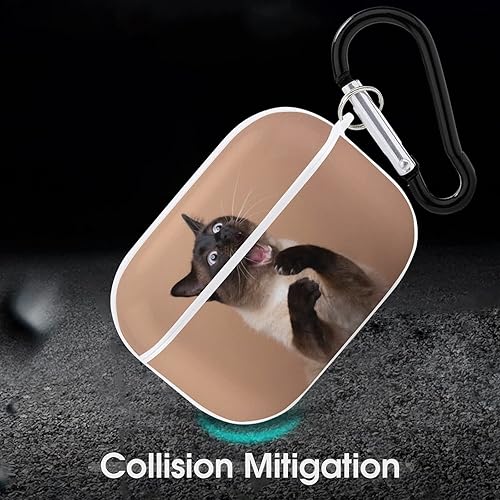 Miniatura 6 de Divertida funda para Airpods Pro con estampado de gato siamés con llavero, protección completa, duradera, a prueba de golpes, funda rígida de PC
