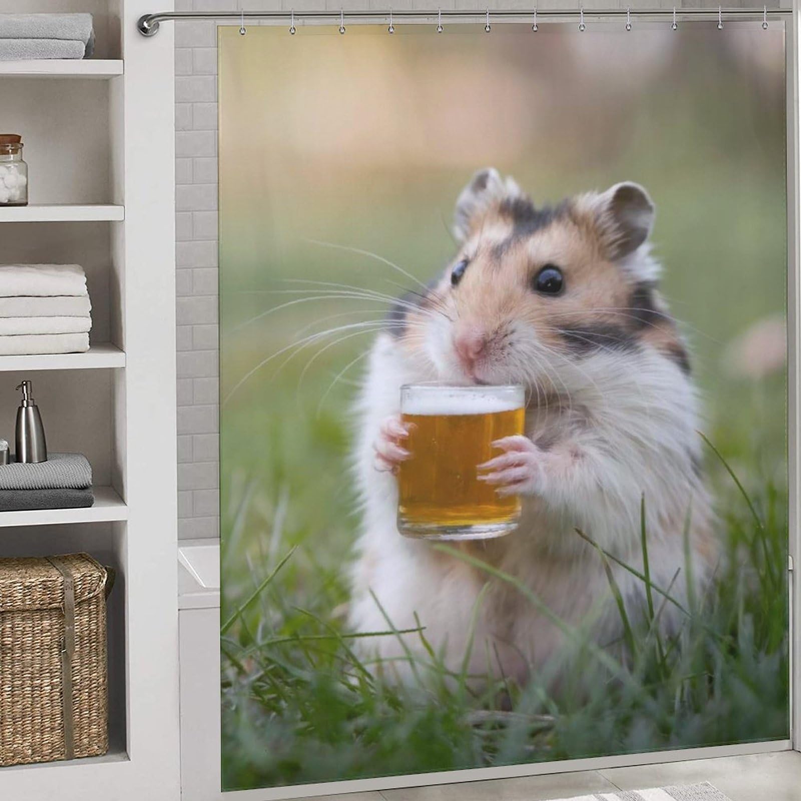 Rideau de douche hamster bière 177x180 cm en tissu imperméable