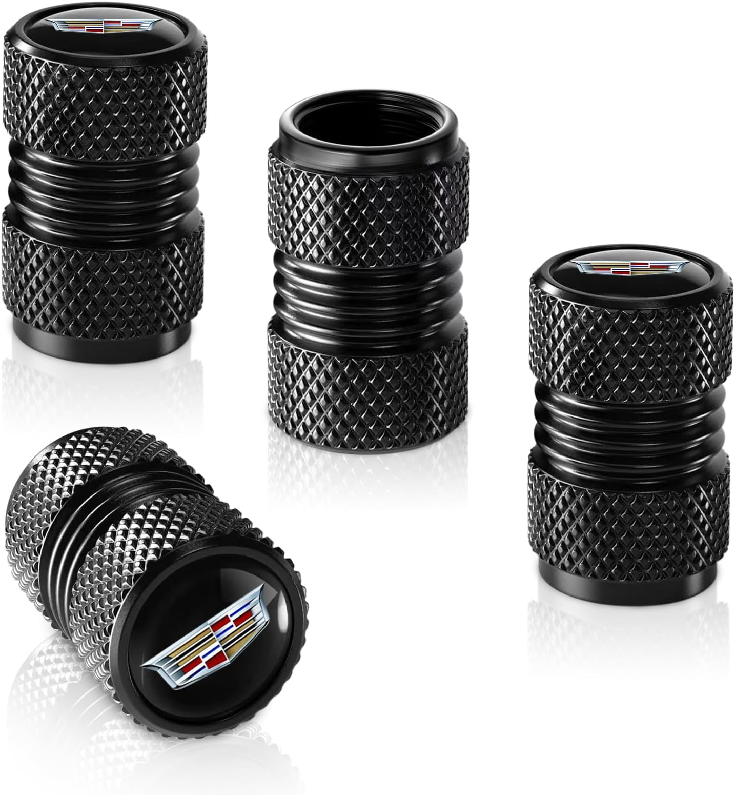 Tire Valve Stem Cap Cover for Cadillac Escalade CT4 CT5 CT6 ATS CTS SRX XT5 Accessories Belt O-Ring Seal Corrosion Resistant Tire Valve Stem Air Cap 4 Pack Black