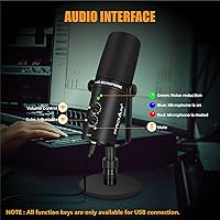 Vista 6 de Micrófono dinámico XLR/USB, micrófono de computadora de PC para podcasting, grabación vocal, transmisión en vivo, juegos y voz en off, kit de Negro