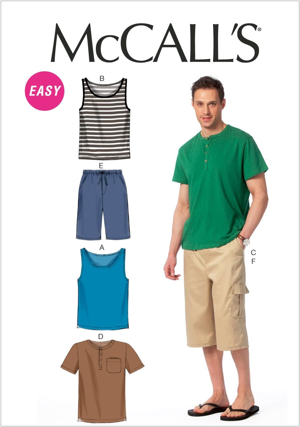 McCall'sMccall's Pattern MC6973 XM Sizes Small 34 - 36/ Medium 38 - 40/ Large 42 - 44 Mens Tank Tops T-Shirts and Shorts, White