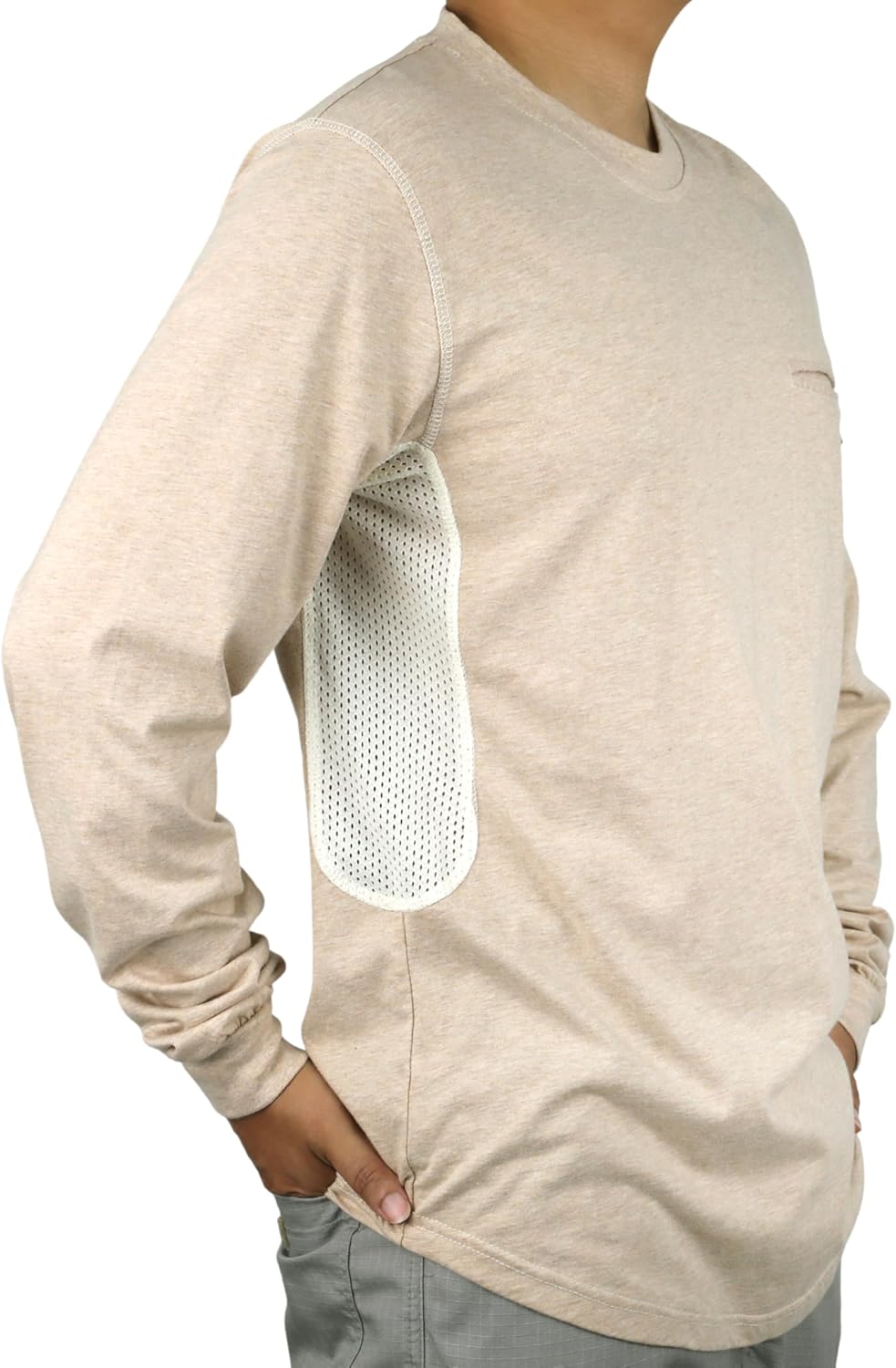 BOCOMAL FR Shirts for Summer Breathable Vented Design 6oz Heather Jersey Flame Resistant Long Sleeve Crew T Shirt - Image 2