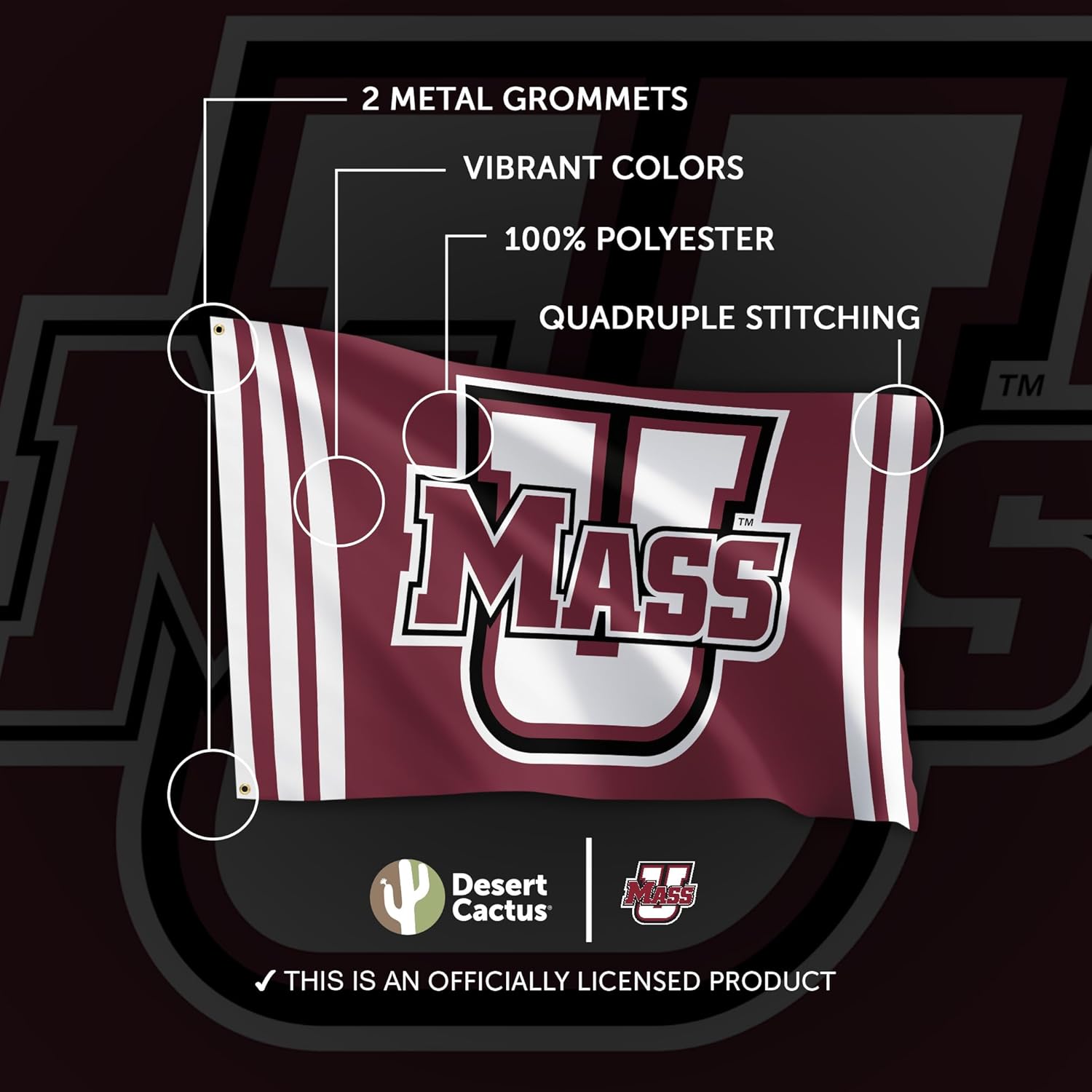 Desert Cactus University of Massachusetts 100% Polyester Indoor Outdoor 3x5 feet Banner UMass Amherst (Flag F) - Image 4