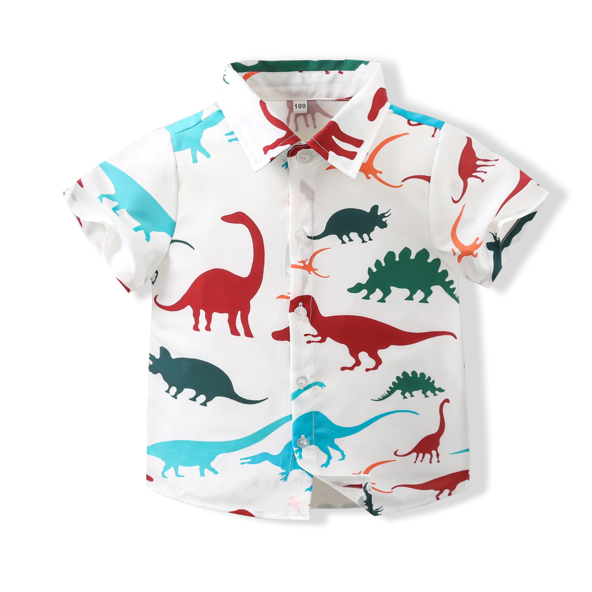 Baby Boys Casual Cartoon Print Tee Button Down Slim-Fit Tops Short Sleeve Aloha Hawaiian Shirt