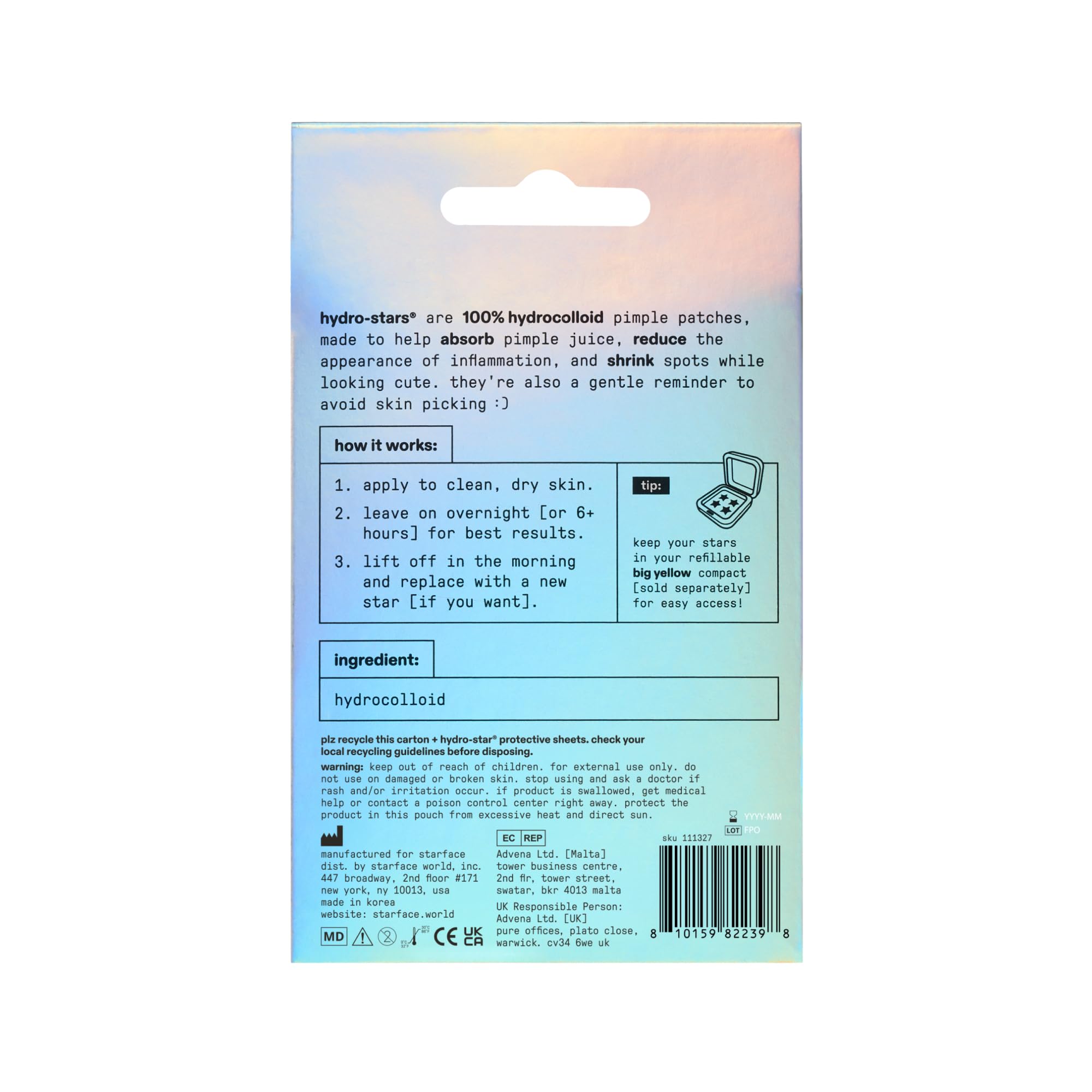 Starface Hydro-Star®, cerotti olografici per brufoli, idrocolloidi, restringimento clinicamente testato in 6 ore, assorbe i liquidi, riduce gli arrossamenti, vegano, cruelty-free, esclusiva Amazon (36