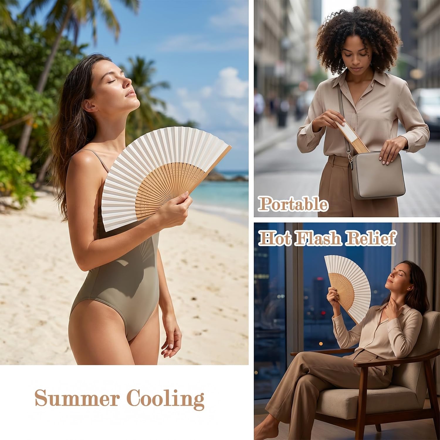 Hand Fan Foldable, Vintage Handheld Folding Fan, Elegant Bamboo Folding Fans for Women, Portable Handheld Fans for Cooling, Decoration, and Events - Hot Flashes