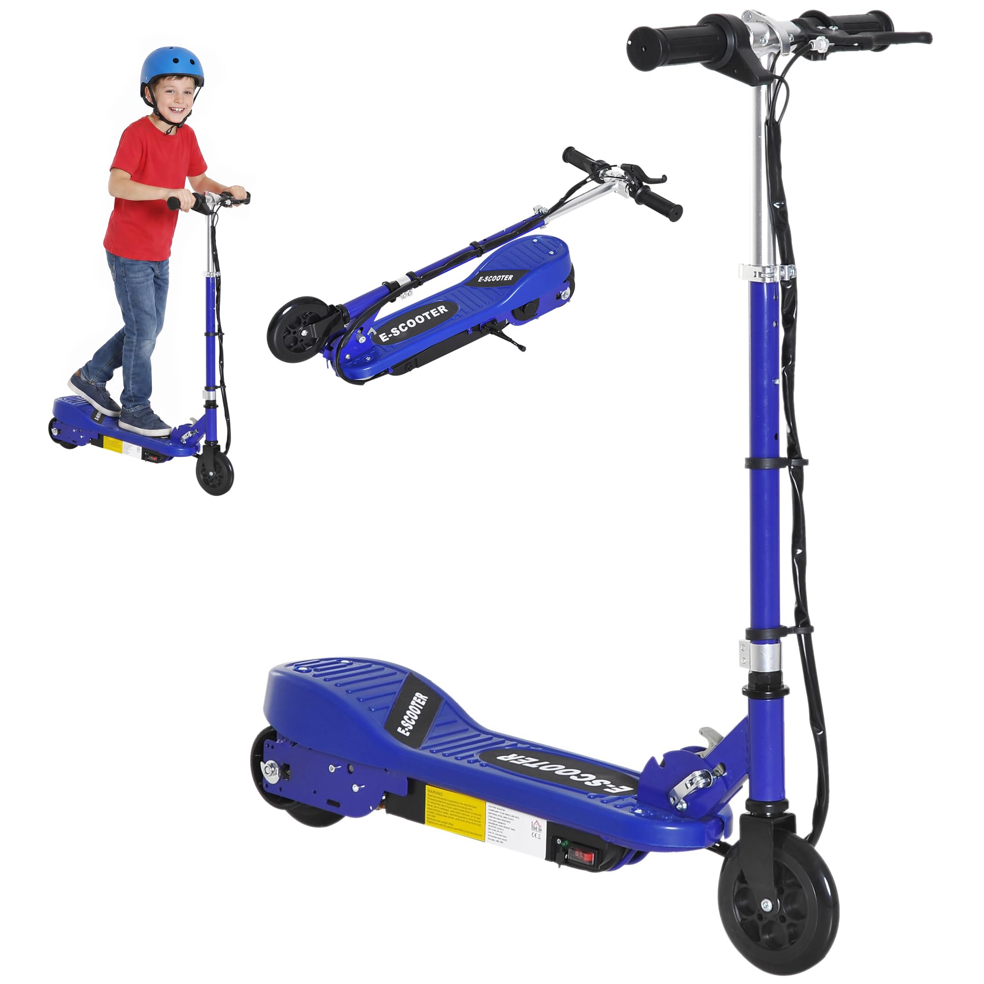 HOMCOM Folding Kids Electric Scooter - 7-14 Years - Adjustable Battery Power - PU Wheels - Blue